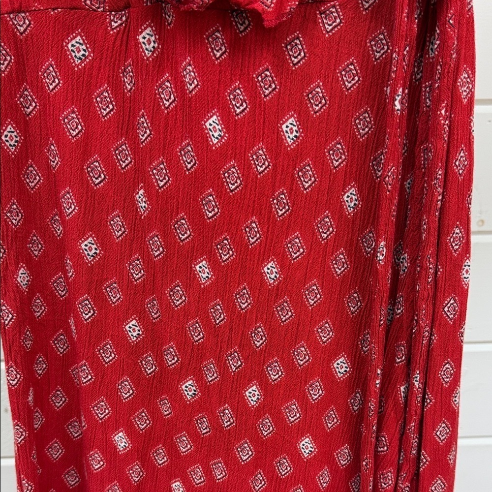 Band of Gypsies Foulard Red and Cream Faux Wrap Dress Women's XS - Picture 9 of 12